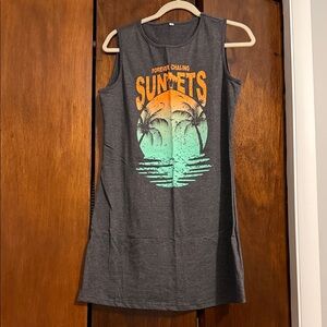 Amazon Gray Sleeveless Midi Dress with Orange and Green Print